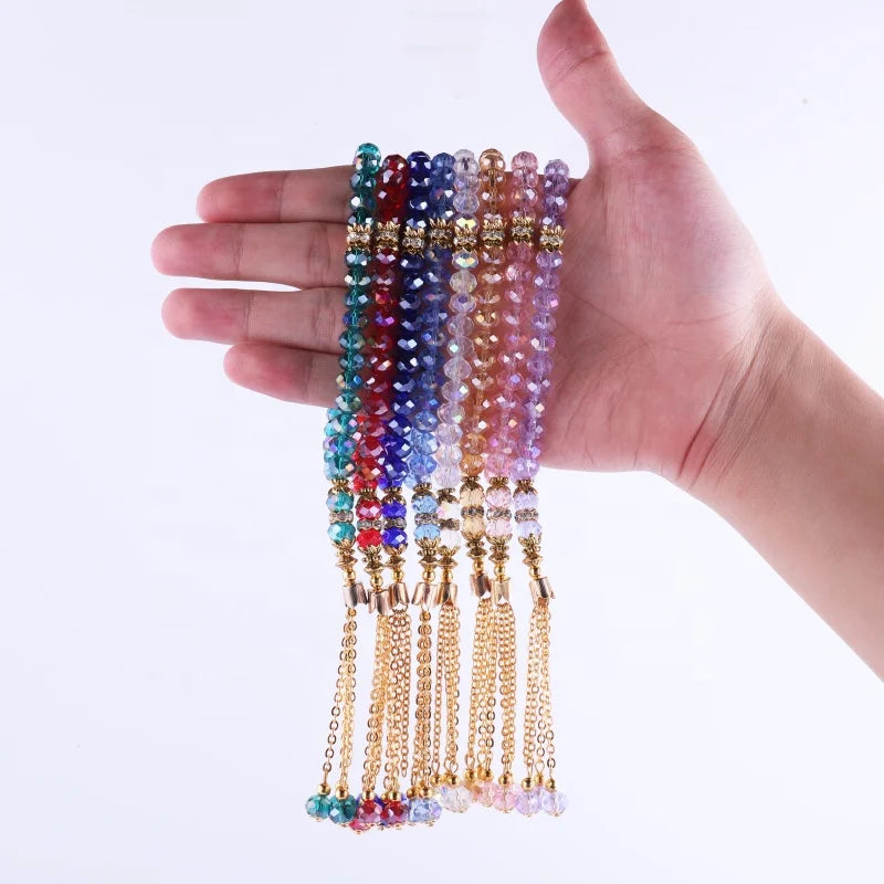 Handmade Eid Gift 33 Beads Muslim Islamic Islam Worry Beads Tesbih 8mm Crystal Prayer Rosary Tasbih