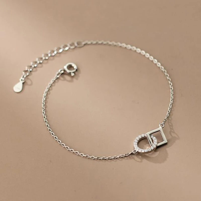 Genuine Fashion 925 Sterling Silver Cute Hollow Round Square CZ Charm Bracelets for Women Wedding Valentine's Day Gift