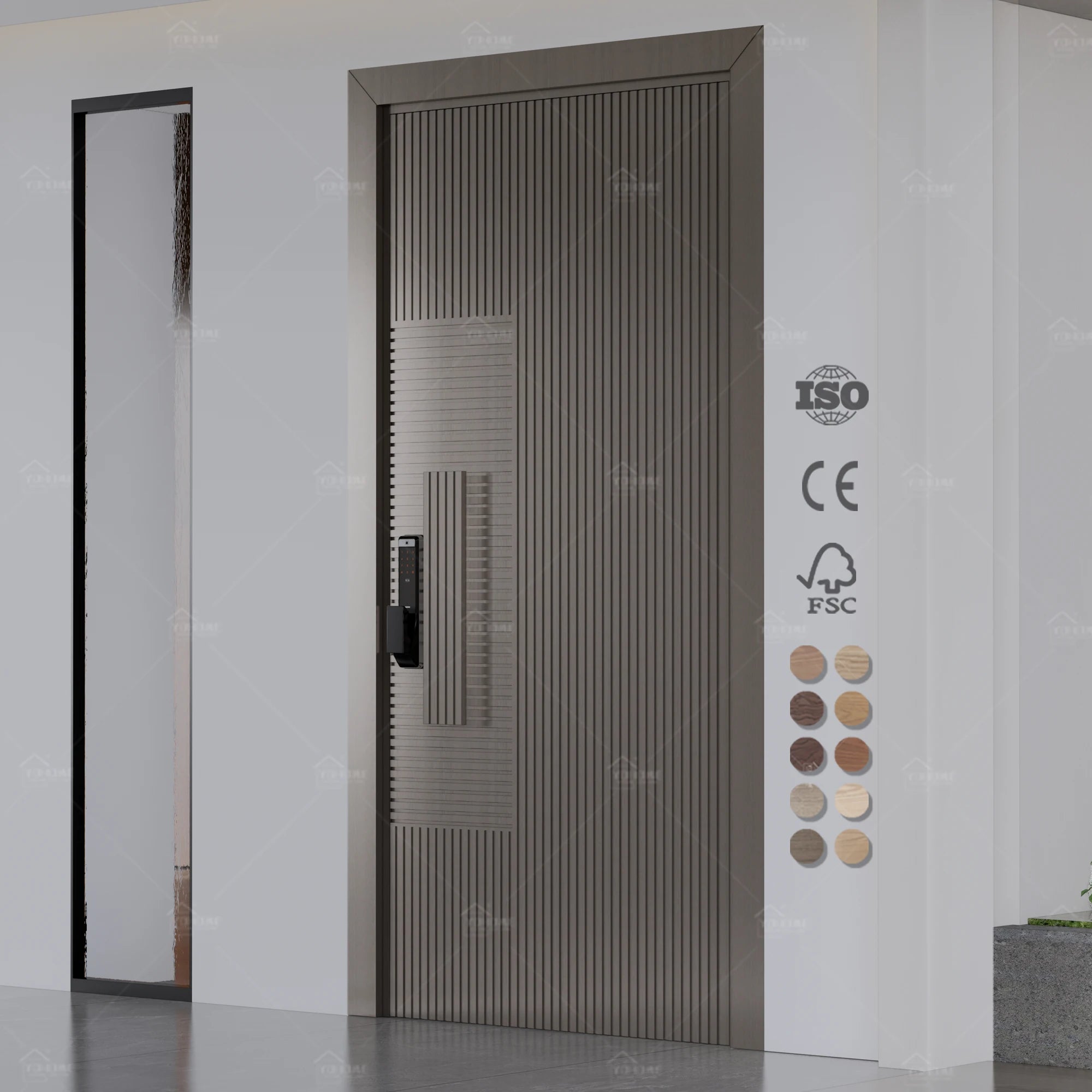 China Top Manufacturer Custom Home Anti Theft Waterproof Entry Pivot Door with Intelligent Lock Wood Veneer Exterior Door