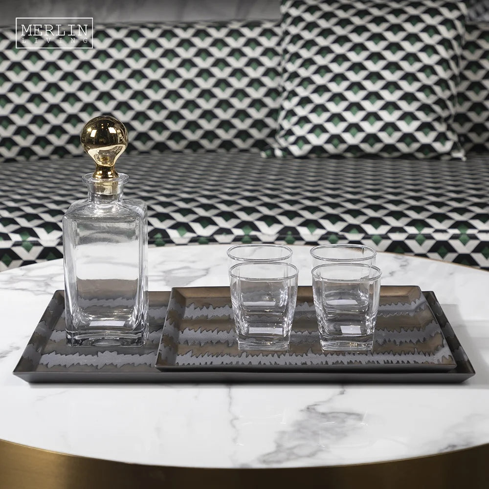 Merlin Living Modern Home Decor Rectangle Ceramic Decorative Tray Coffee Table Serving Tray Metal Glaze Tray Storage Tableware