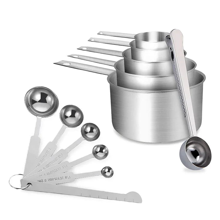 Eco Friendly Set of 12 Piece Stainless Steel Measuring Cups and Spoons Set with Level