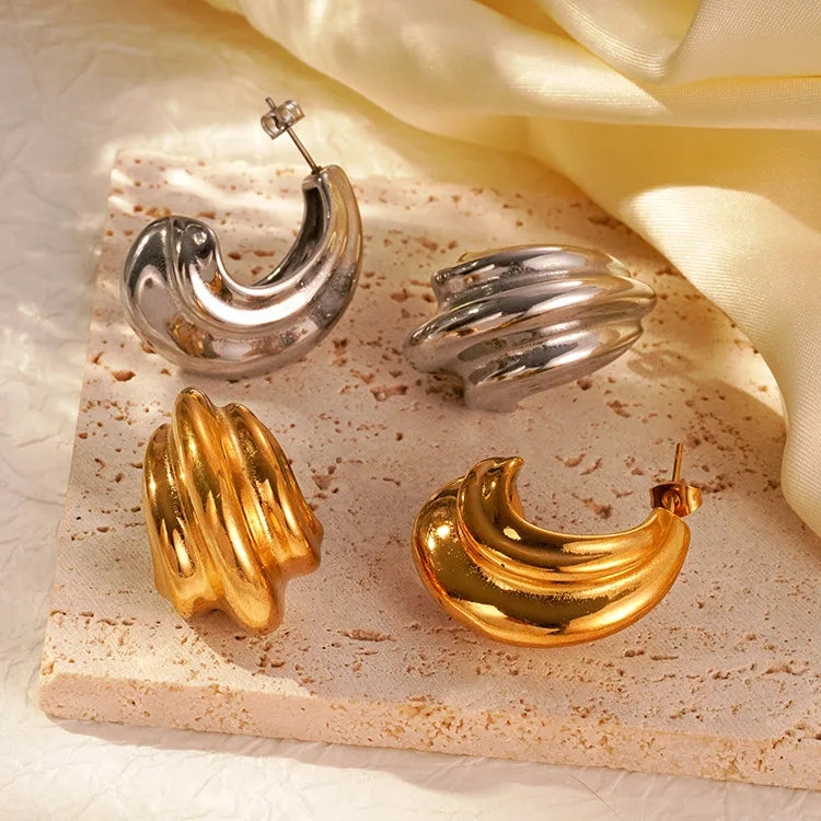 Fashion 18K Gold Plated Stainless Steel Stud Earrings Women Summer Holiday Hoop Earrings Studs Jewelry