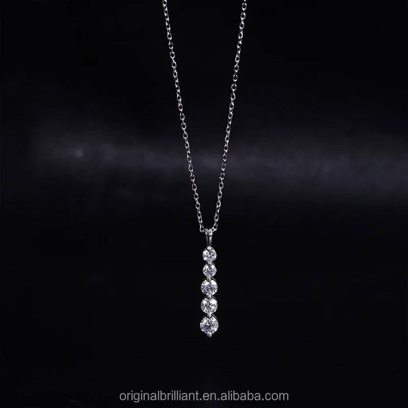 18K White Gold 5 Stone  Lab Diamond Necklace Pendant for Pretty Lady's Gift