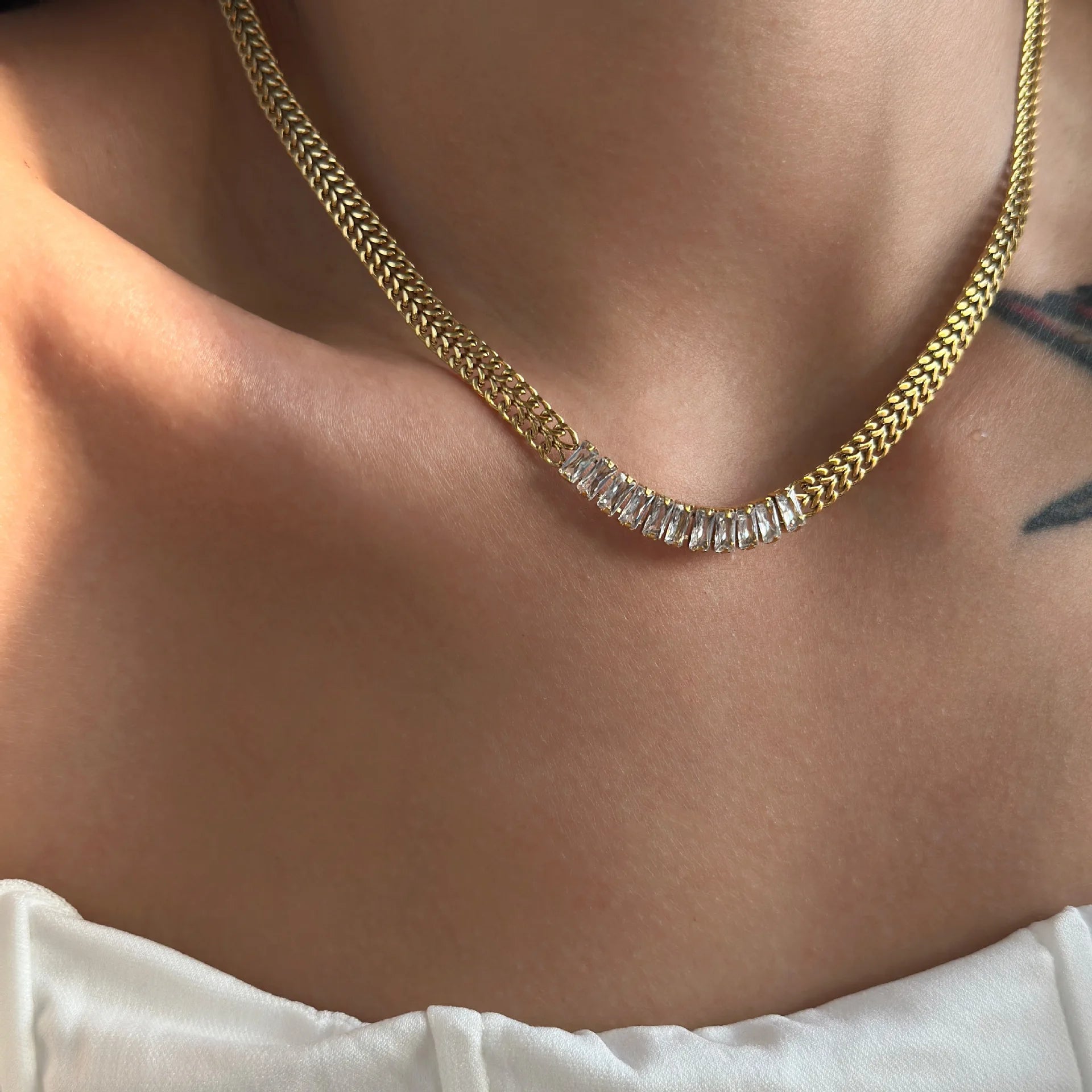 Wholesale Hip Hop Chunky Jewelry Zirconia Chain Choker Gold Plated Chain Necklace Bracelet Stainless Steel Jewelry Set