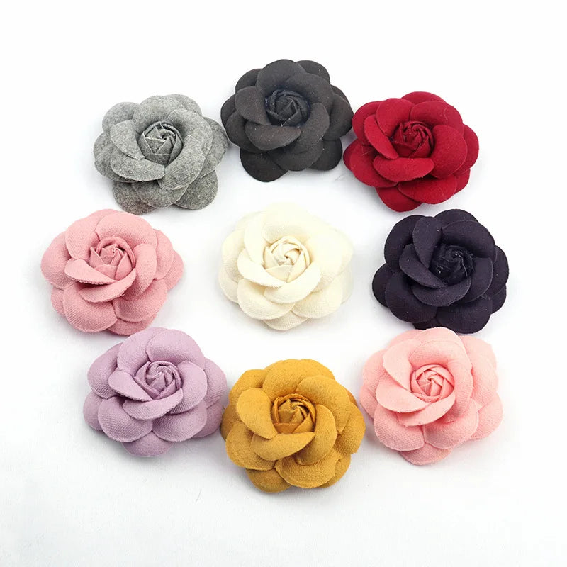 Wholesale Custom Hair Accessories Handmade Woolen Fabric Camellias with Nylon Bands and Hair Clips