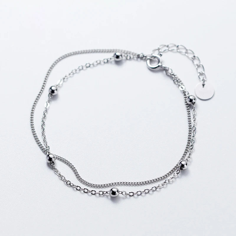 100% 925 Sterling Silver Hand Made Beads Link Chain Bracelet for Women Luxury Authentic Silver Jewelry MegaBDM