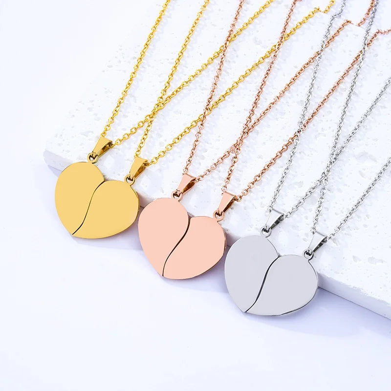 Stainless Steel Half Heart Wordless Necklace Popular Valentine's Day Gift for Couples for Lover's Holiday
