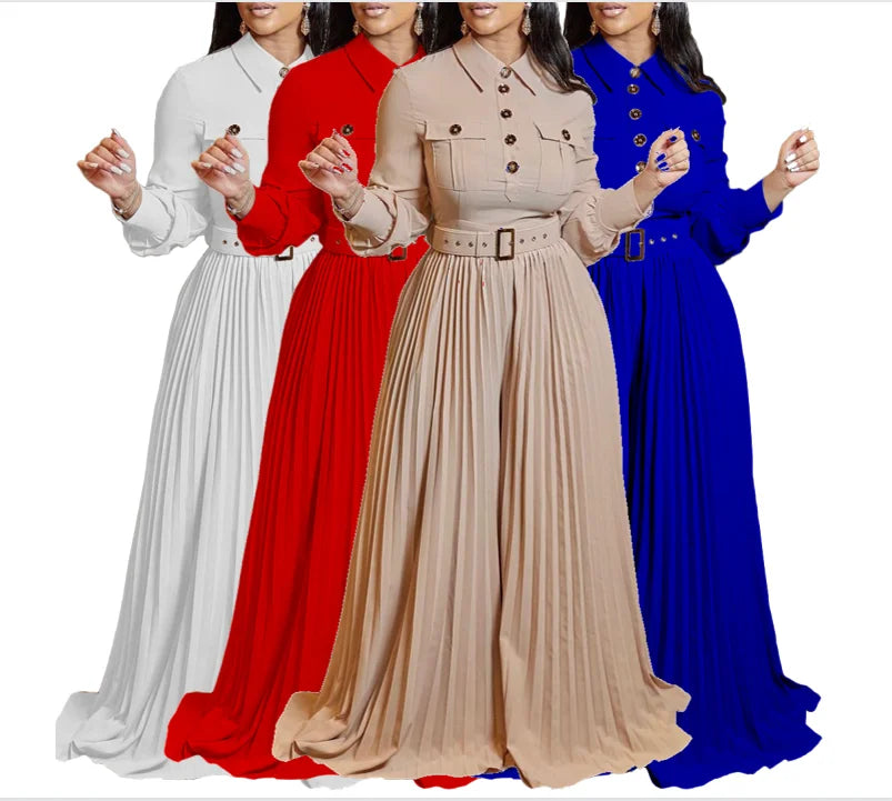 Women Loose Pleated Wide Leg Jumpsuits Elegant Office Ladies Long Sleeve Winter Jumpsuit Women With Belt