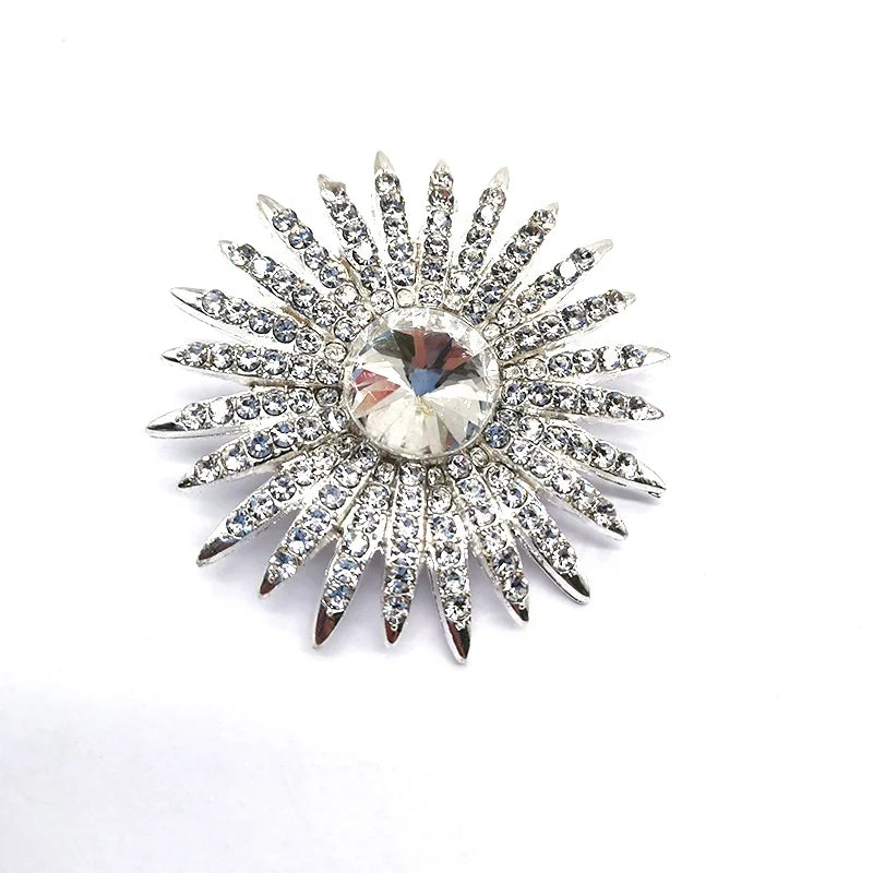 Hot Sale Big Crystal Rhinestone Sun Flower Brooches for Women Brooches Pins Scarf Accessories Wedding Jewelry Gifts
