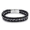 Handmade Men's Fashion Bracelet Braided Stainless Steel with Magnetic Clasp and Leather Accents