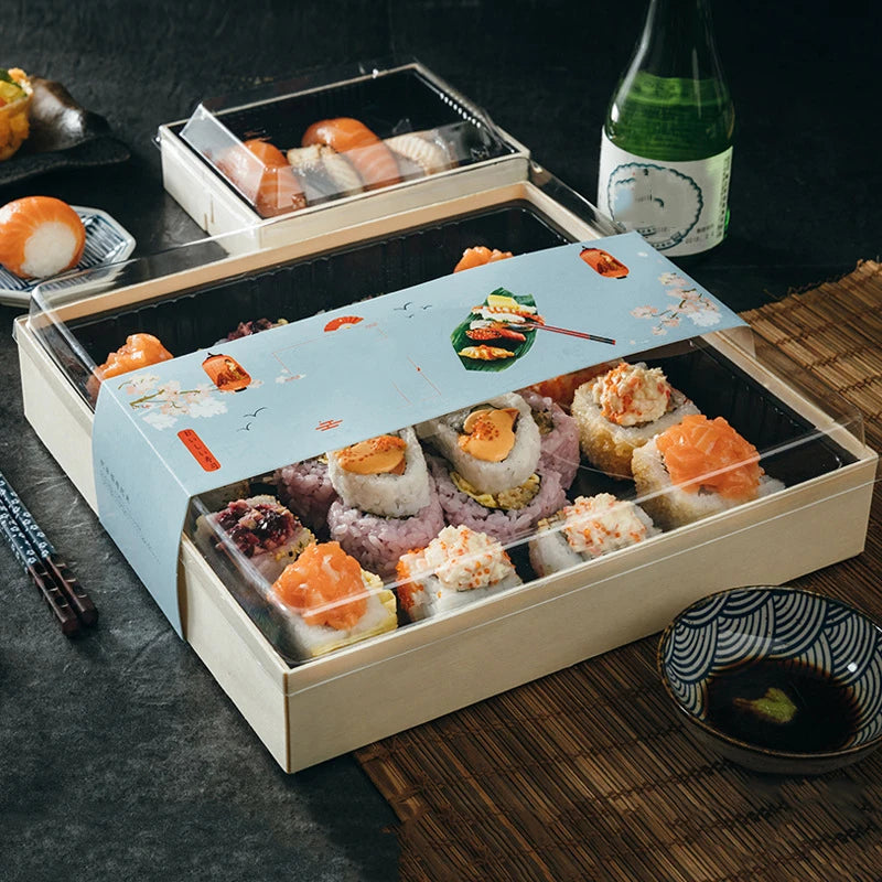 Customized Fruit Salad Food Packaging Takeaway Sushi Box Food Disposable Sushi Bento Box With Plastic Lid