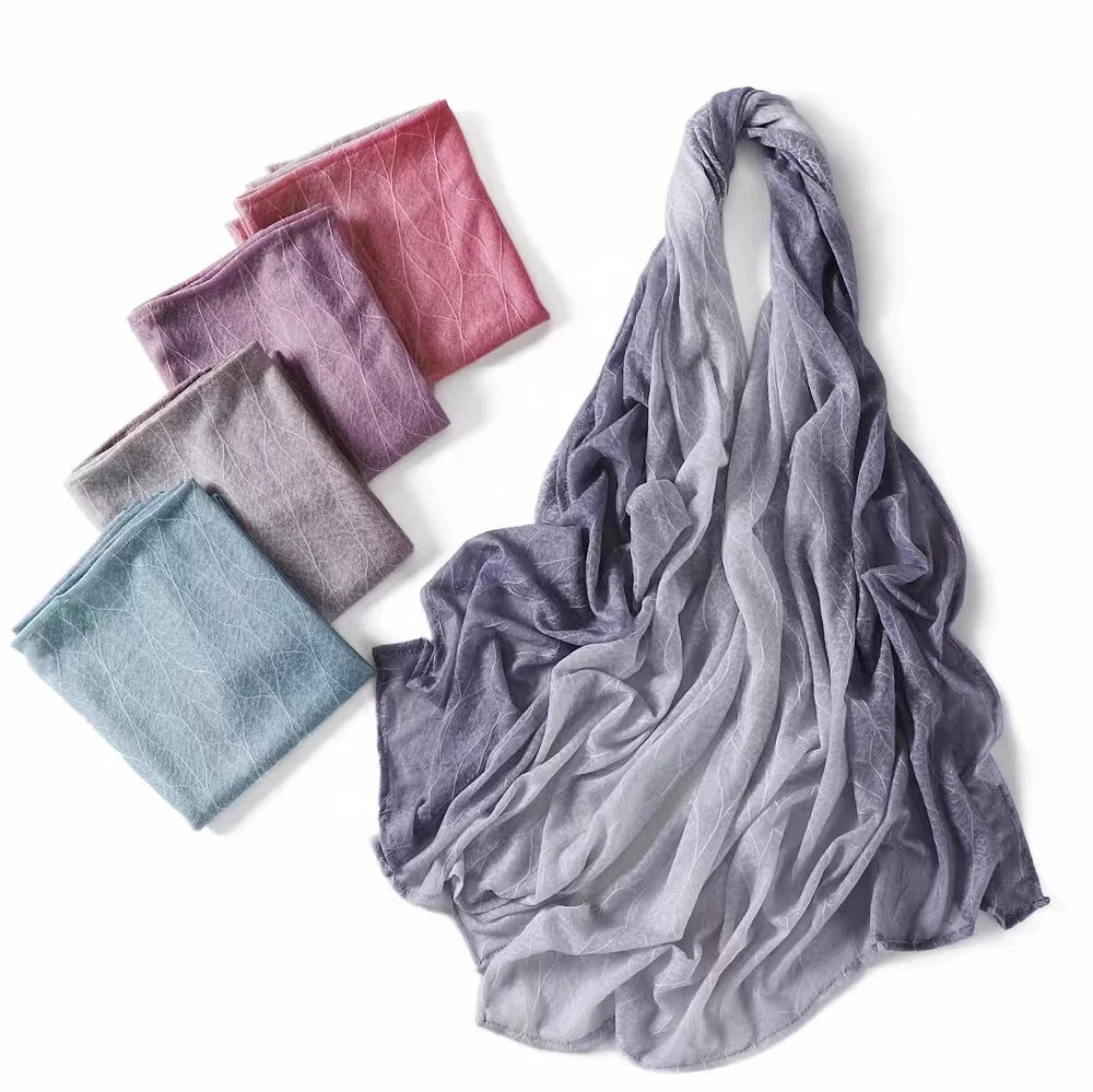 Fashion Gradient Color Crinkle Lace Scarf for Women Long Muslim Shawls Hijab Turban Headscarf Summer Thin Headwear Female