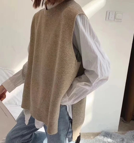 One Size Fall Winter Clothes Women Vest Sweater Sleeveless Knitwear O-neck Loose Style Pullover Tops for Women
