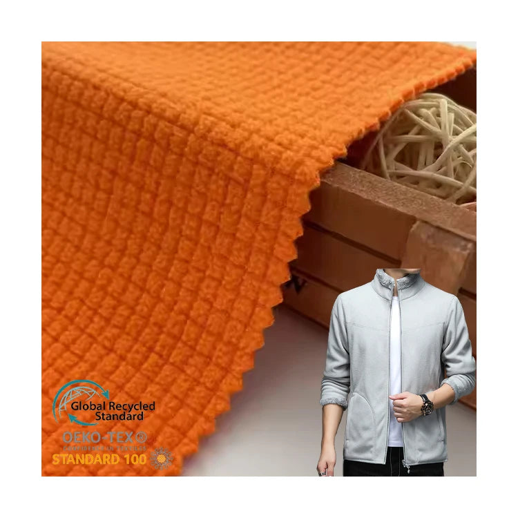 Plaid Knitted Plaid 210gsm 100% Polyester Waffle One Side Brushed Checked Polar Fleece Fabric for Home Textile