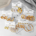 VKME Wholesale Fashion Statement Earrings Women Jewelry Set Korean Gold Plated Pearl Geometric Earrings Set for Women