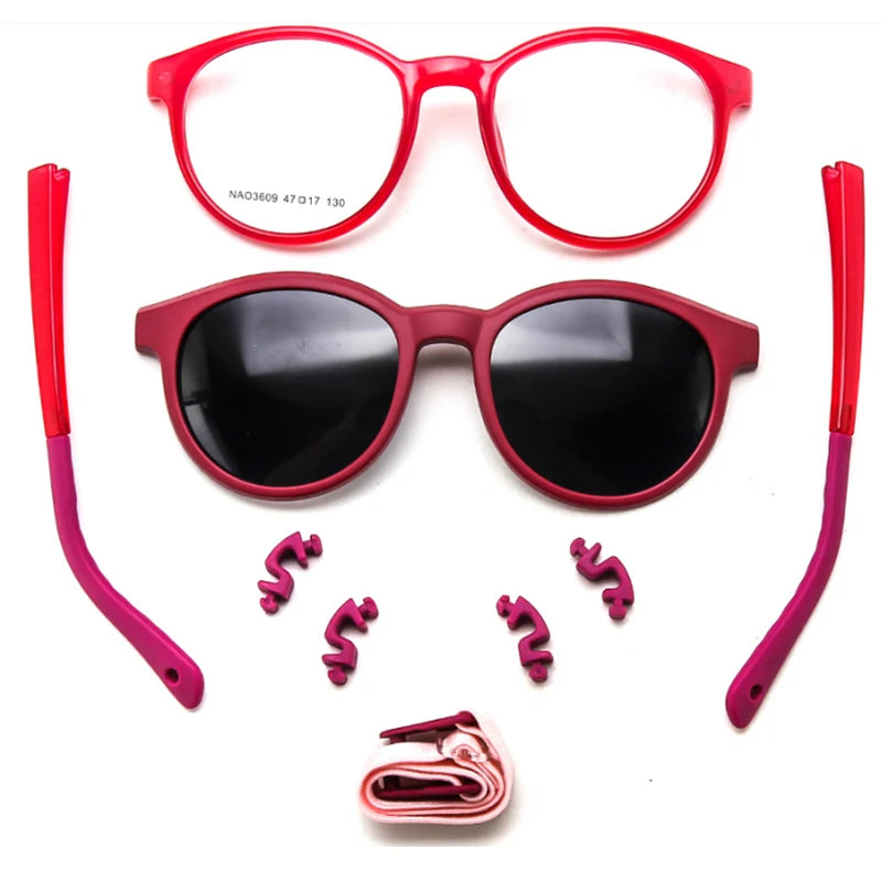 3609 TR90 Kids Magnetic Flexible Adjustable Strap Snap Custom Luxury Clip on Polarized Girls Sunglasses