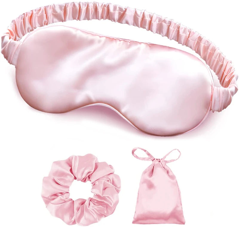Custom Mulberry Silk Sleep Eye Mask Blackout Eye Mask With Hair Scrunchie and Bag