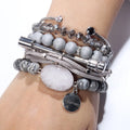 Fashion 6pc Alloy Wire Rose Quartz Bangle Chip Stone Drop Charm Bar Bangle Gold Plated Beads Metal Charm Stack Bracelet Set