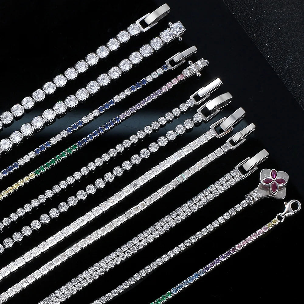 RINNTIN SB-T1 Shiny Crystal Bracelet Jewelry Adjustable Zircon Bracelet 925 Sterling Silver Tennis Bracelet