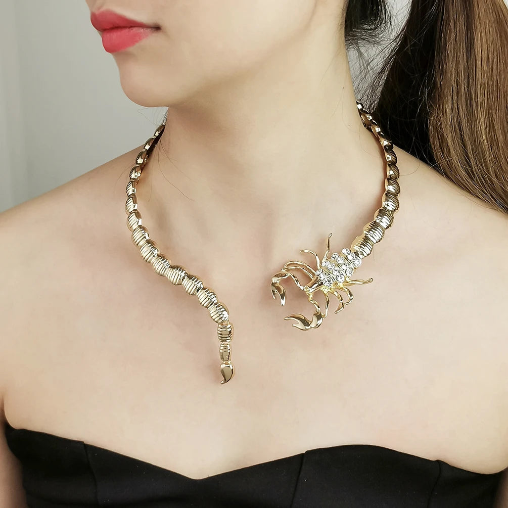 Punk Style Metal Exaggerated Scorpion Choker Necklace Light Luxury Niche High-end New Torques Neck Accessories for Women and Men