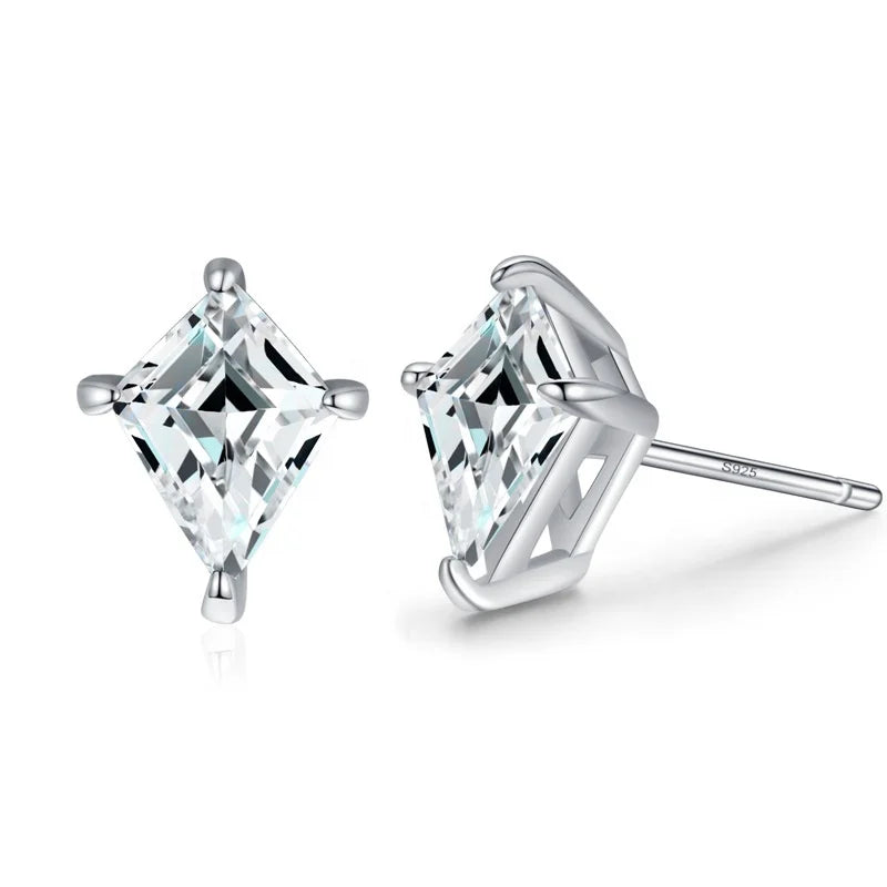 ED3189 925 Sterling Silver Fine Jewelry Square Rhombus Stud Earrings for Women Gold Plated 5A Zircon Diamond Inlaid for Parties