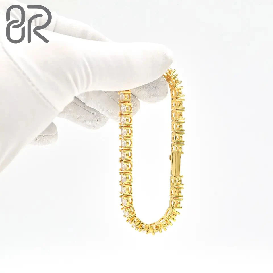 3mm 4mm 5mm Wholesale Moissanite Tennis Chain Factory Outlet Round Brilliant Cut 10K 14K 18K Moissanite Tennis Link Bracelet