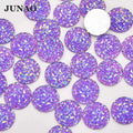 JUNAO 12mm Round Non Sew Stones Pretty Design Resin Crystal Black AB Rhinestones Jelly Flat Back for DIY