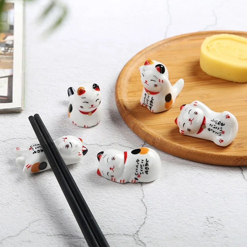 Japanese Style Ceramic Porcelain Lucky Cute Cat Chopstick Holders Rest