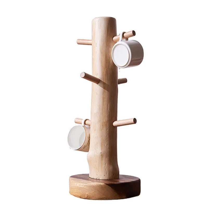 Wholesale Farmhouse Decor Vintage Rustic Mug Rack Tree Mug Stand Storage with Hooks Wooden Coffee Cup Coffee Mug Rack