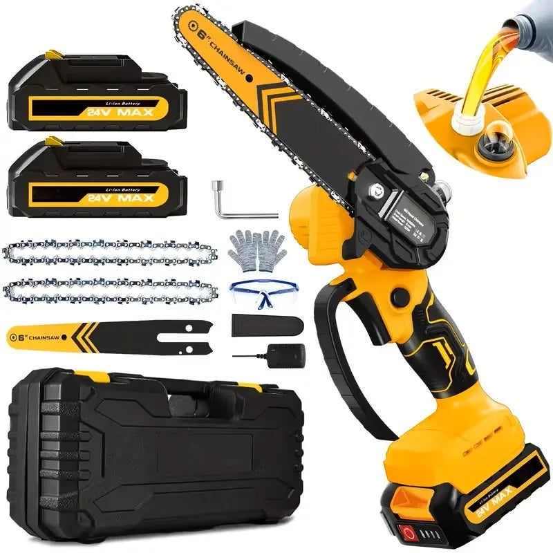 6 Inch Mini Chainsaw Cordless Brushed Electric Chainsaws Portable Chainsaw for Wood Cutting Garden Household & Courtyard