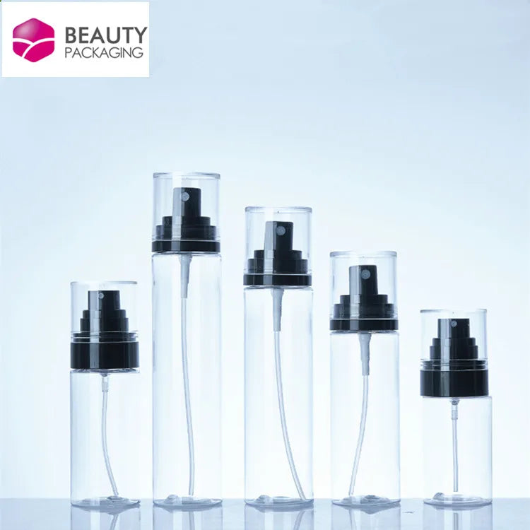 50ml 80ml 100ml 120ml PET Plastic Beauty Packaging Spray Bottle Empty Fine Mist Sprayer Black Bottles with Screen Printing MegaBDM