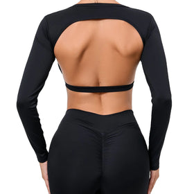 Women's Sports Crop Tops Quick Dried Backless Yoga Long Sleeve Outdoor Running Fitness Backless Long Sleeve