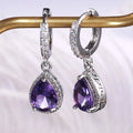 Vintage Gemstone Crystal Geometric Hoop Earrings Purple Bling Cubic Zirconia CZ Water Drop Earrings Women Jewelry
