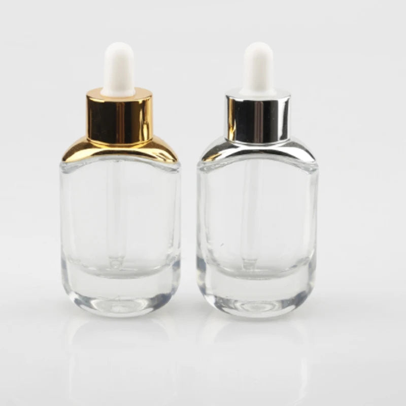 Cosmetic 30 ml Skincare Essential Oil Hair Serum Flast Shoulder Bottle Frosted Clear Pipette Dropper Glass Bottles