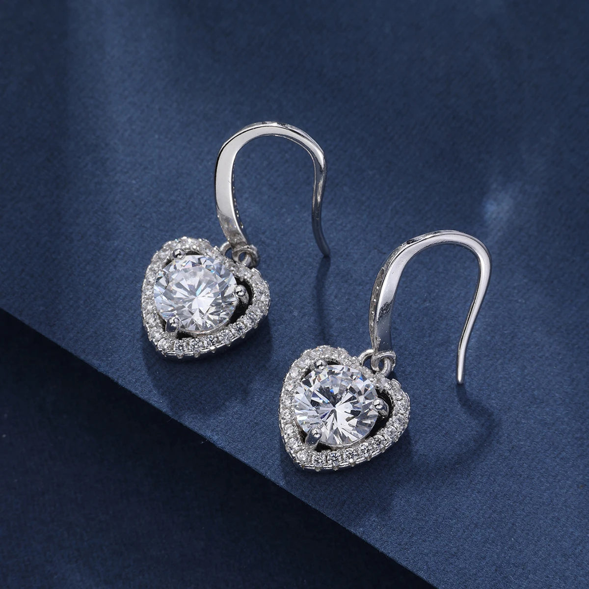 Vintage  925 Silver Heart Round Zircon Earrings  Earrings Jewelry for Ladies
