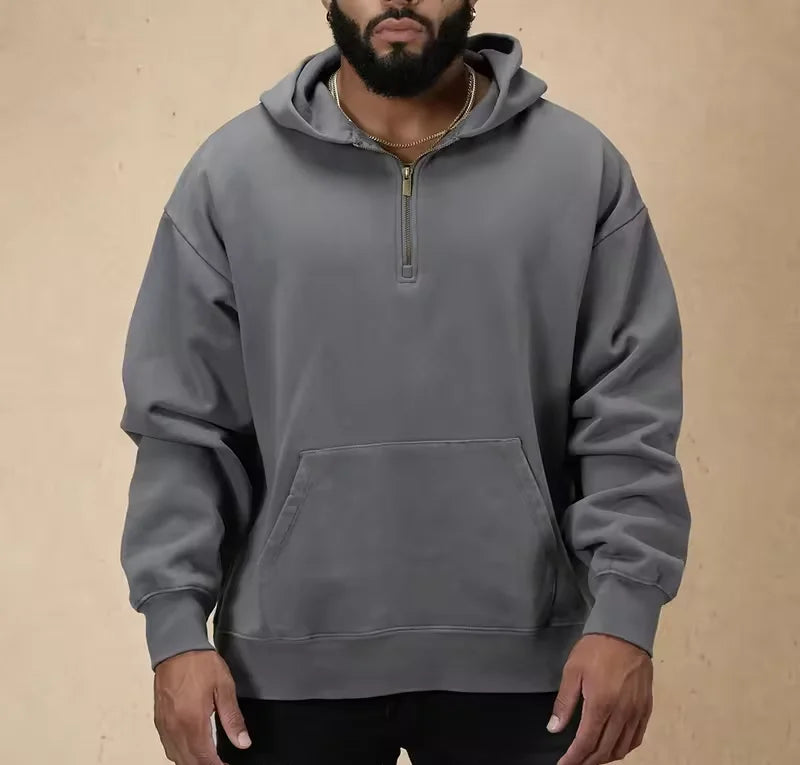 High Quality Quarter Zip Pullover Hoodies Men Sweatshirt Custom logo French Terry Cotton Oversized Half Zipper Hoodie Men