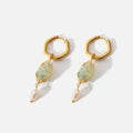 Wholesale Factory Custom Make Natural Stone Prehnite Earring 18k Real Gold Plated Stainless Steel Freshwater Pearl Earrings
