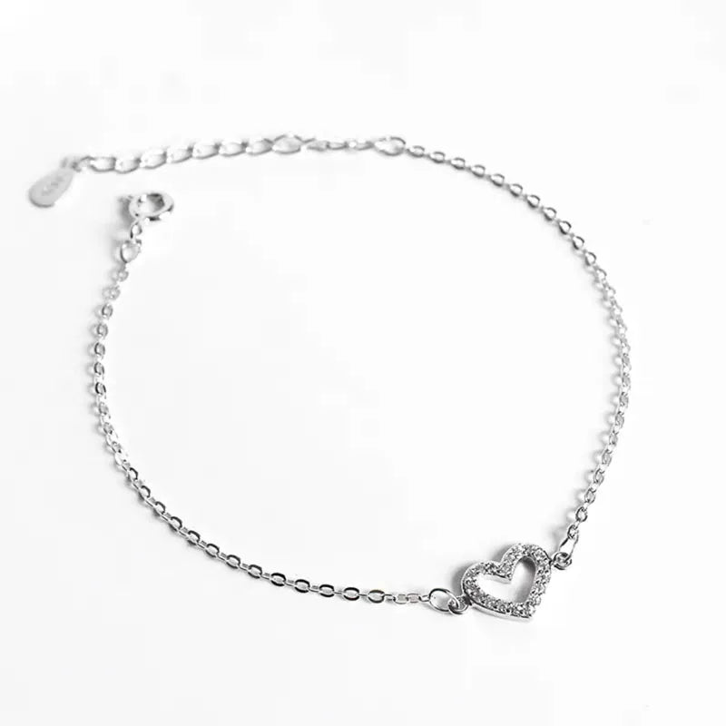 Fashion Link Chain 925 Sterling Silver Clear Zircon Heart Charm Bracelet Women Fine Jewelry
