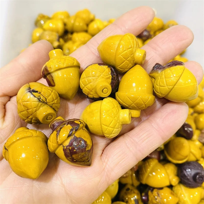 Wholesale hand carving natural egg yellow stone pine cone for crystal crafts gift
