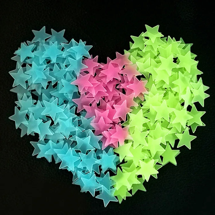 10pcs/Bag Decorative Stars 3D Stereoscopic Luminous Stars Pasted 3cm Fluorescent Stereoscopic Wall Pasted Luminous Stars