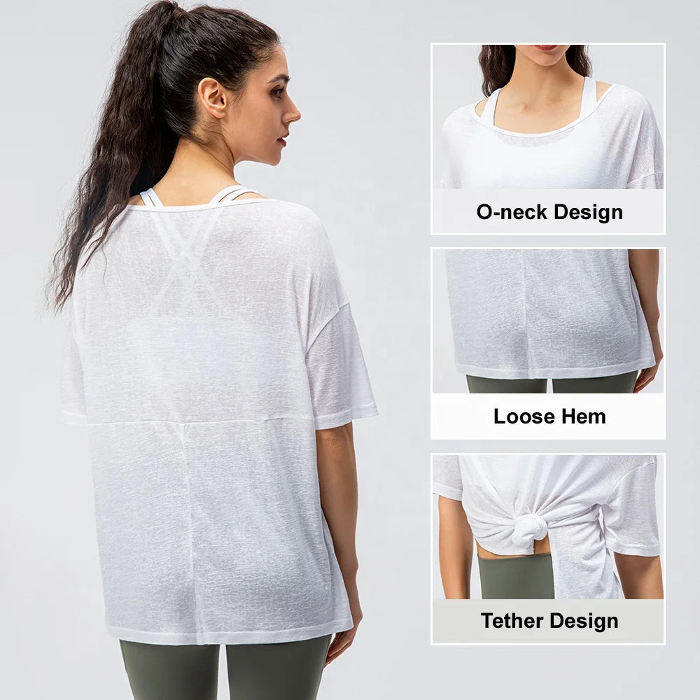 Latest Stylish Wholesale T Shirt Fitness Workout Short Sleeve Plus Size Comfortable Elastic Gym Custom Logo Women Yoga Top