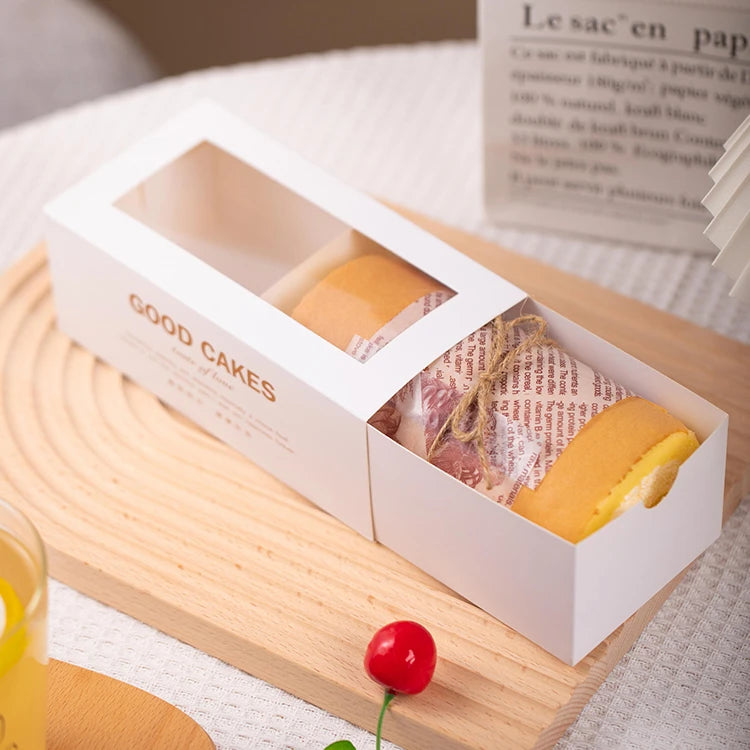 Baking Cake Box Cake Swiss Roll Transparent Rectangular Packing Drawer Boxes for Bread Food Paper Box