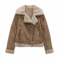 ZATRHMBMWomen New Fashion With Belt Warm Loose Lambswool Jacket Coat Vintage Long Sleeve Side Pockets Female Outerwear Chic Tops