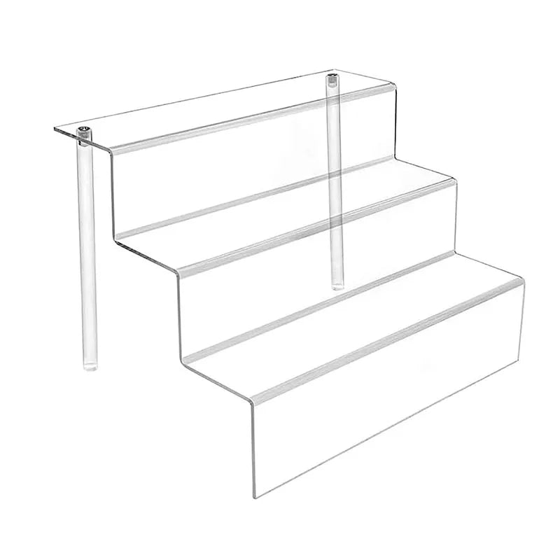 3 Tiers Clear Acrylic Glass Riser Step Display 3 Step Stair Riser Platform Riser Display Stand for POP Figures Dessert Perfume