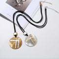 Splice Hammered F Initial Letter Leather Cord Brush Finish Round Pendant Necklace Women Girls Mom Jewelry Gift