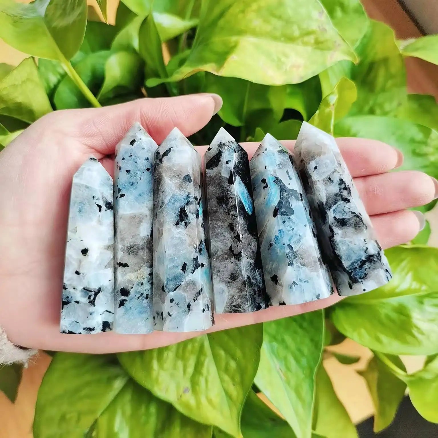 Natural High Quality Healing Crystal Tower Rainbow Moonstone Point Carvings for Collection
