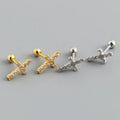 Classic Cute Design 925 Sterling Silver Zircon Cross Screw Stud Earrings S925 Girl Women