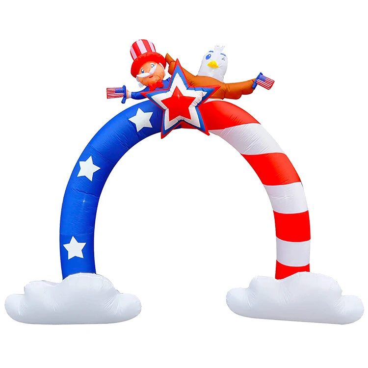 Tall Patriotic Independence Day Inflatable Flying Bald Eagle and American Flag Archway LED Blow up