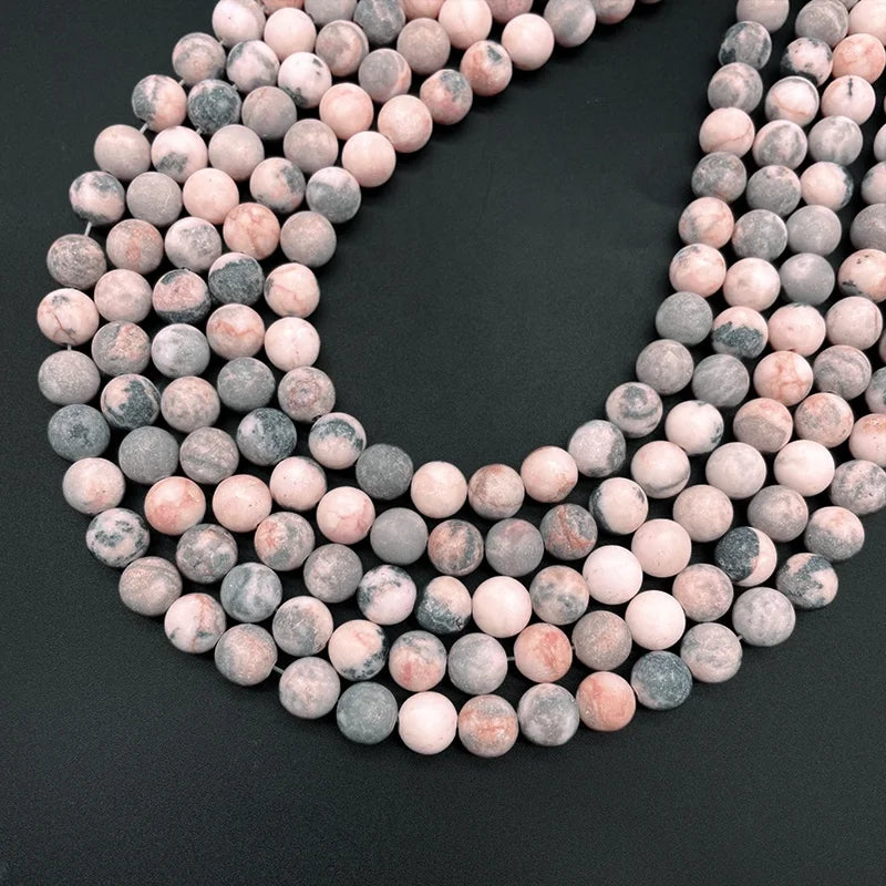 Natural Matte Round Gemstone Loose Beads for Jewelry Making Diy Bracelet Necklace Pink Zebra Jasper Beaded
