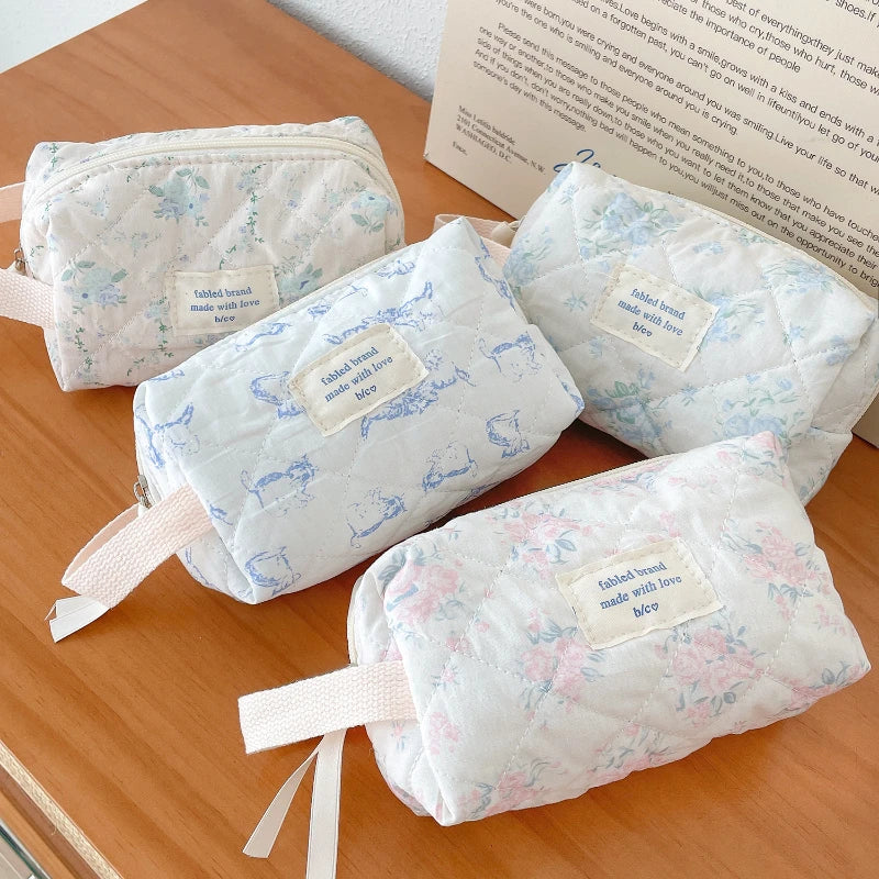 Vintage Printed Ladies Make up Case Clutch Purse Handbags Women Cosmetic Bags Portable Quilted Cotton Female Storage Bag Purse